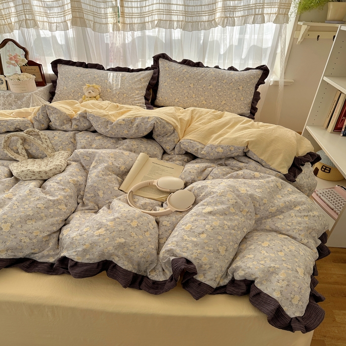 91家纺网 家纺一手货源 找家纺 顾里家纺 2025新款韩系花边皱皱纱四件套 末夏