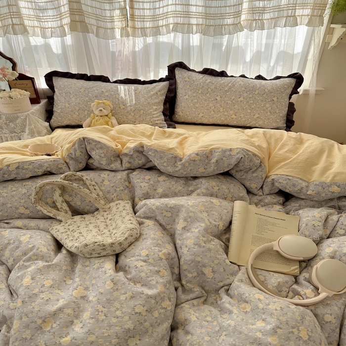 91家纺网 家纺一手货源 找家纺 顾里家纺 2025新款韩系花边皱皱纱四件套 末夏