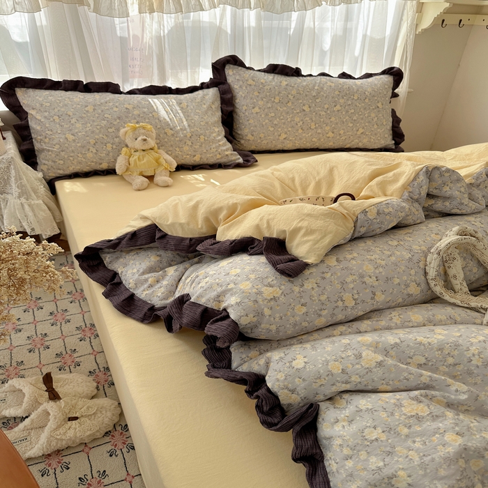 91家纺网 家纺一手货源 找家纺 顾里家纺 2025新款韩系花边皱皱纱四件套 末夏