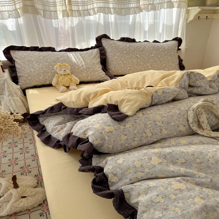 91家纺网 家纺一手货源 找家纺 顾里家纺 2025新款韩系花边皱皱纱四件套 末夏