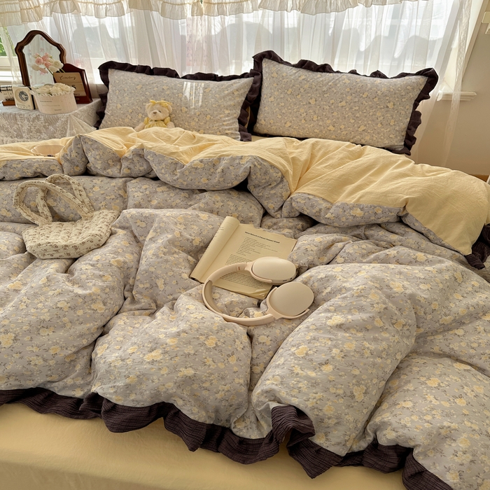 91家纺网 家纺一手货源 找家纺 顾里家纺 2025新款韩系花边皱皱纱四件套 末夏