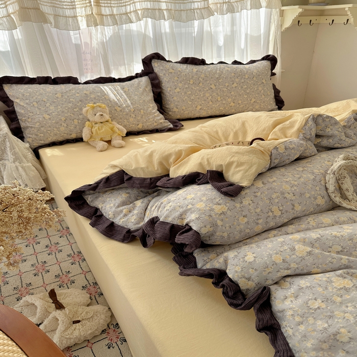 91家纺网 家纺一手货源 找家纺 顾里家纺 2025新款韩系花边皱皱纱四件套 末夏