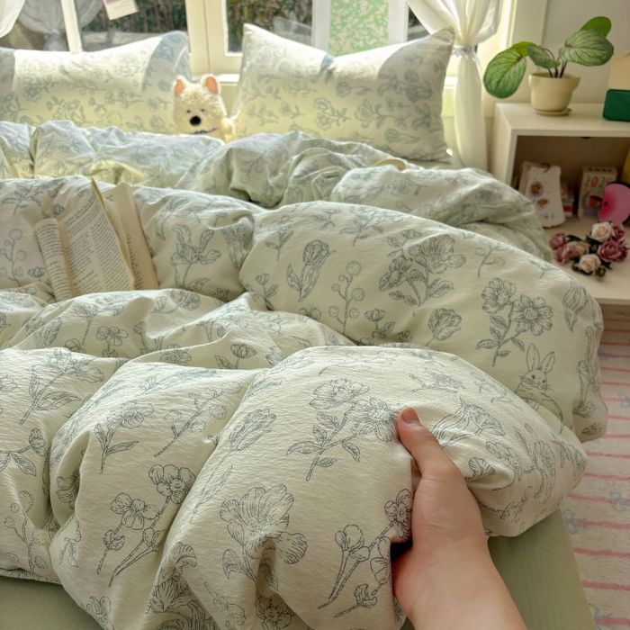 91家纺网 家纺一手货源 找家纺 （总）耀达家居 2025新款木棉A类有氧双层纱四件套小清新碎花床单宿舍三件套