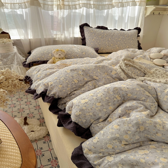 91家纺网 家纺一手货源 找家纺 顾里家纺 2025新款韩系花边皱皱纱四件套 末夏