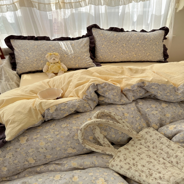 91家纺网 家纺一手货源 找家纺 顾里家纺 2025新款韩系花边皱皱纱四件套 末夏