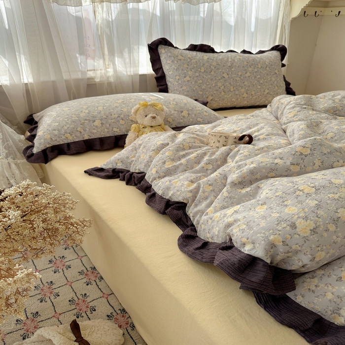 91家纺网 家纺一手货源 找家纺 顾里家纺 2025新款韩系花边皱皱纱四件套 末夏