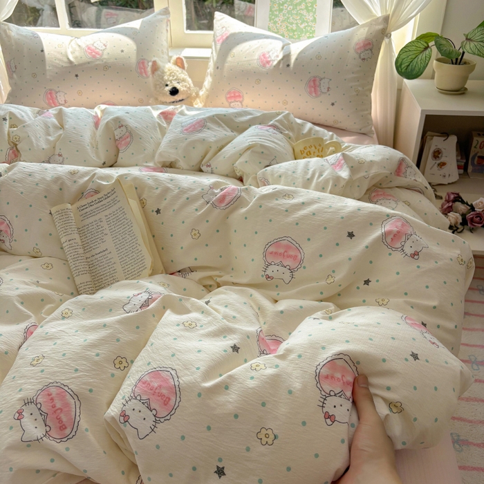 91家纺网 家纺一手货源 找家纺 （总）耀达家居 2025新款木棉A类有氧双层纱四件套小清新碎花床单宿舍三件套