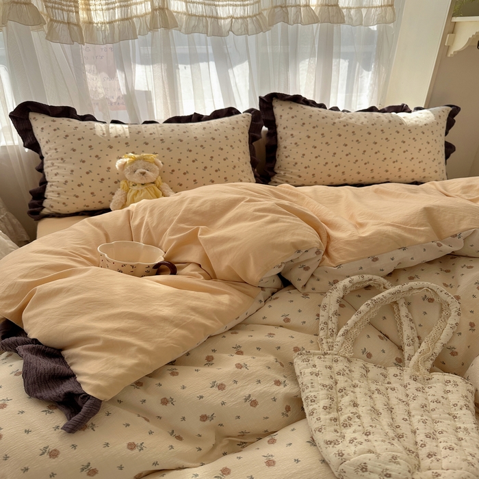 91家纺网 家纺一手货源 找家纺 顾里家纺 2025新款韩系花边皱皱纱四件套 晴岛恋章