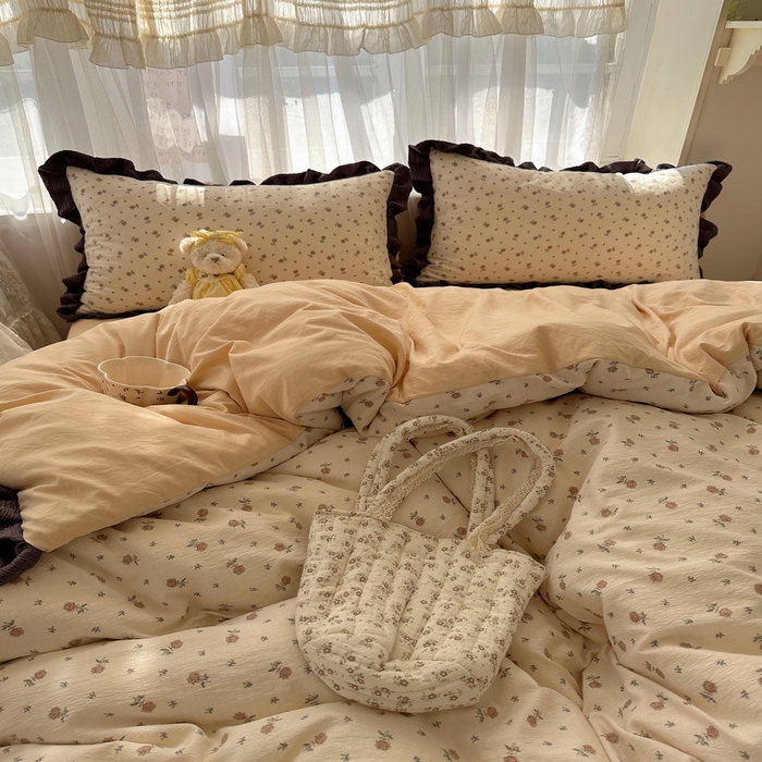 91家纺网 家纺一手货源 找家纺 顾里家纺 2025新款韩系花边皱皱纱四件套 晴岛恋章