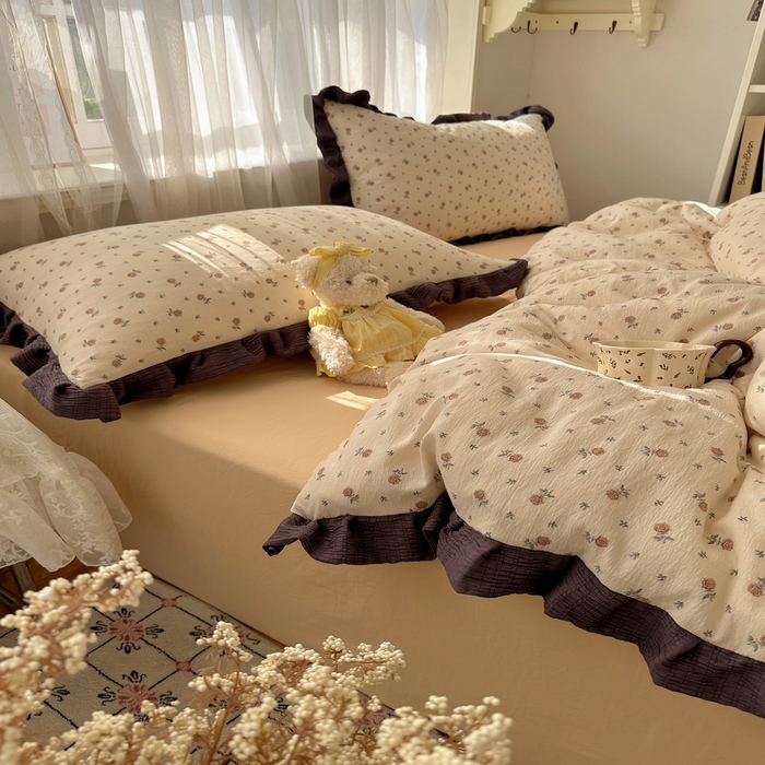 91家纺网 家纺一手货源 找家纺 顾里家纺 2025新款韩系花边皱皱纱四件套 晴岛恋章