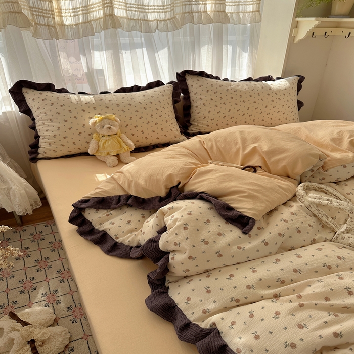 91家纺网 家纺一手货源 找家纺 顾里家纺 2025新款韩系花边皱皱纱四件套 晴岛恋章