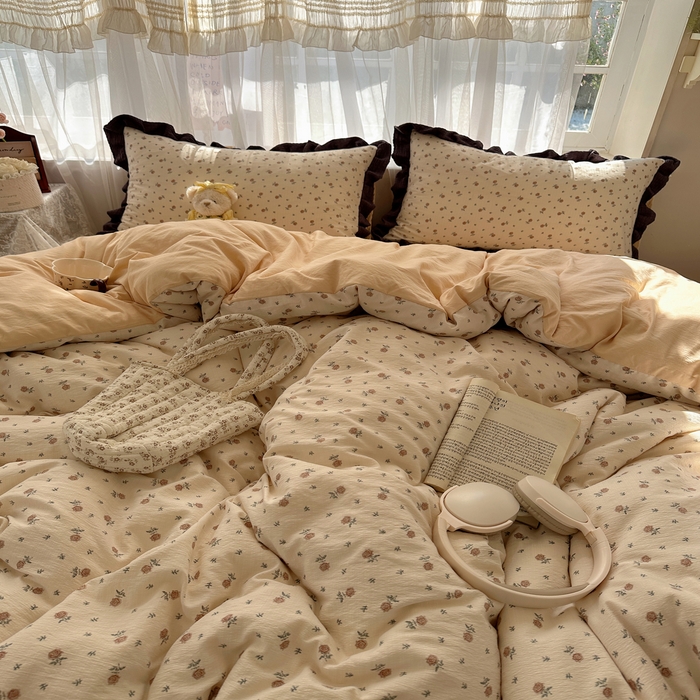 91家纺网 家纺一手货源 找家纺 顾里家纺 2025新款韩系花边皱皱纱四件套 晴岛恋章