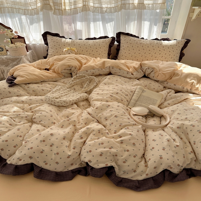 91家纺网 家纺一手货源 找家纺 顾里家纺 2025新款韩系花边皱皱纱四件套 晴岛恋章