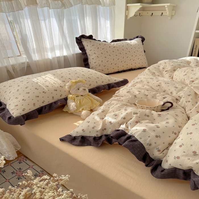 91家纺网 家纺一手货源 找家纺 顾里家纺 2025新款韩系花边皱皱纱四件套 晴岛恋章