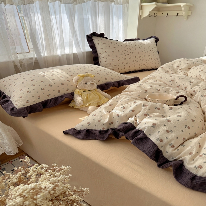 91家纺网 家纺一手货源 找家纺 顾里家纺 2025新款韩系花边皱皱纱四件套 晴岛恋章