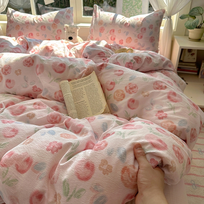 91家纺网 家纺一手货源 找家纺 （总）耀达家居 2025新款木棉A类有氧双层纱四件套小清新碎花床单宿舍三件套