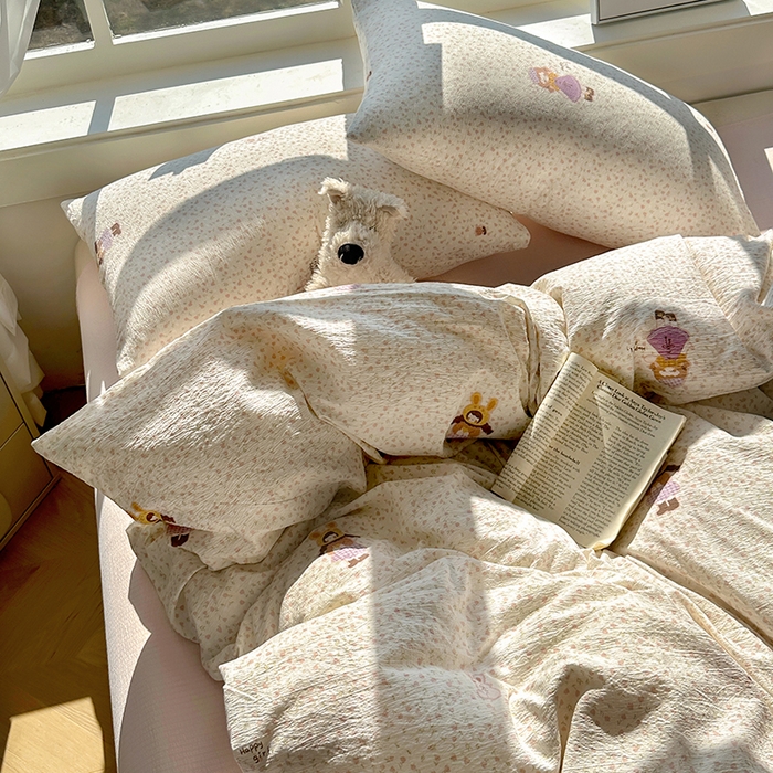 91家纺网 家纺一手货源 找家纺 耀达家居 2025新款木棉A类有氧双层纱四件套小清新碎花床单宿舍三件套 安妮