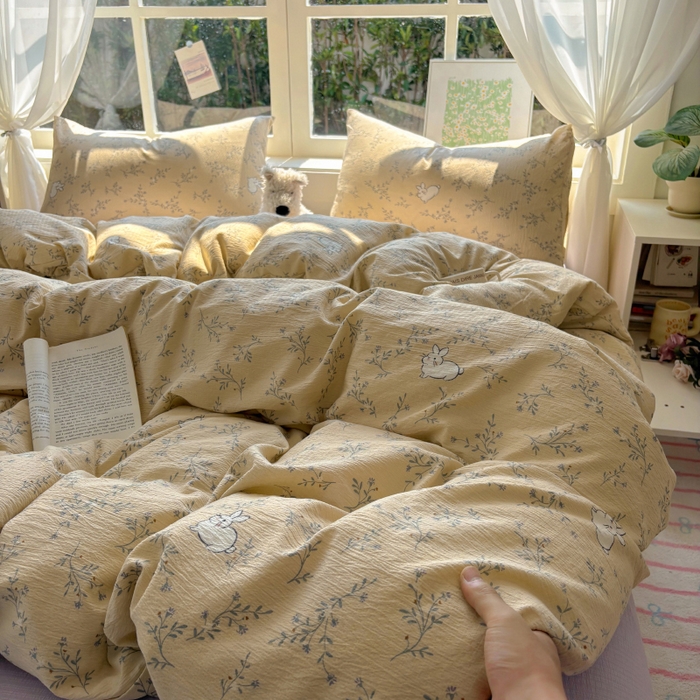 耀达家居 2025新款木棉A类有氧双层纱四件套小清新碎花床单宿舍三件套 安琪拉