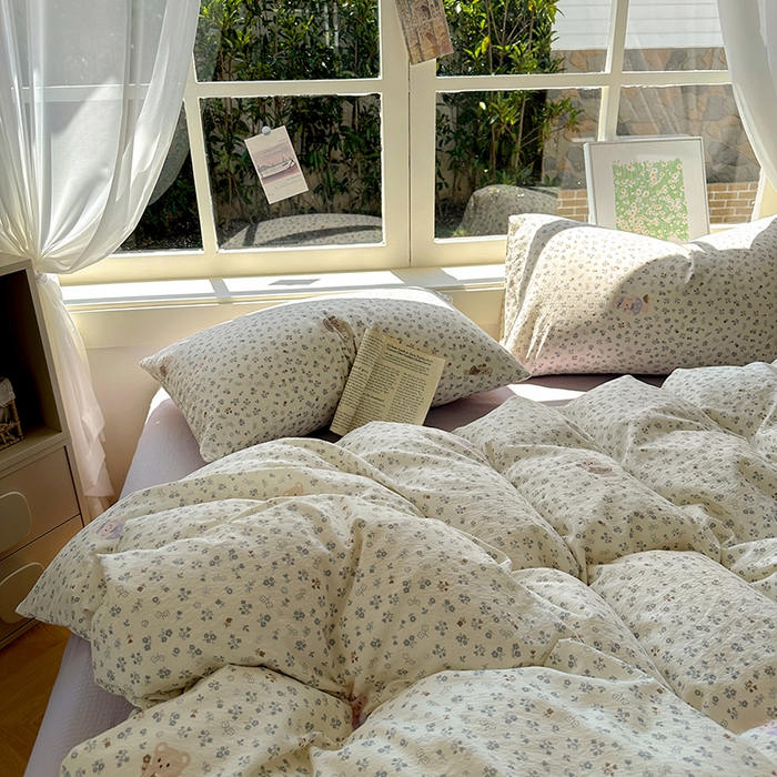 91家纺网 家纺一手货源 找家纺 耀达家居 2025新款木棉A类有氧双层纱四件套小清新碎花床单宿舍三件套 朵拉