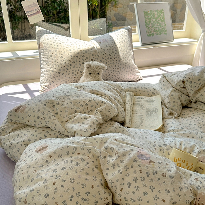 91家纺网 家纺一手货源 找家纺 耀达家居 2025新款木棉A类有氧双层纱四件套小清新碎花床单宿舍三件套 朵拉