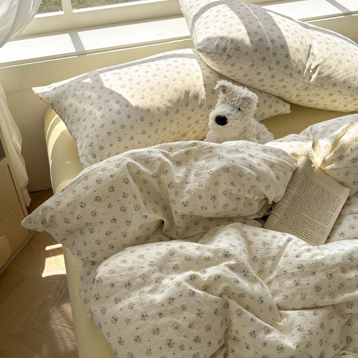 91家纺网 家纺一手货源 找家纺 耀达家居 2025新款木棉A类有氧双层纱四件套小清新碎花床单宿舍三件套 梨梦