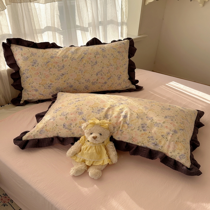 91家纺网 家纺一手货源 找家纺 顾里家纺 2025新款韩系花边皱皱纱四件套 夕雾漫语