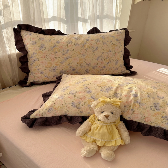 91家纺网 家纺一手货源 找家纺 顾里家纺 2025新款韩系花边皱皱纱四件套 夕雾漫语