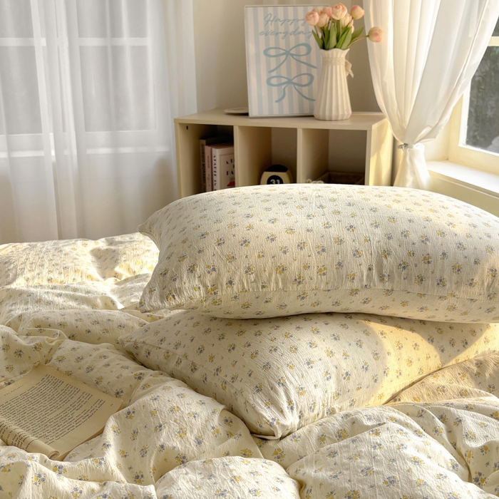 91家纺网 家纺一手货源 找家纺 耀达家居 2025新款木棉A类有氧双层纱四件套小清新碎花床单宿舍三件套 梨梦