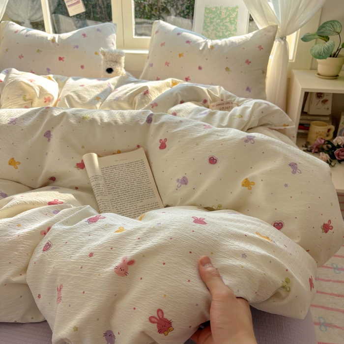 耀达家居 2025新款木棉A类有氧双层纱四件套小清新碎花床单宿舍三件套 蜜豆