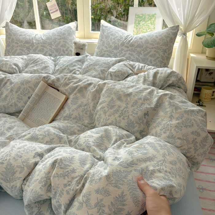 耀达家居 2025新款木棉A类有氧双层纱四件套小清新碎花床单宿舍三件套 清欢