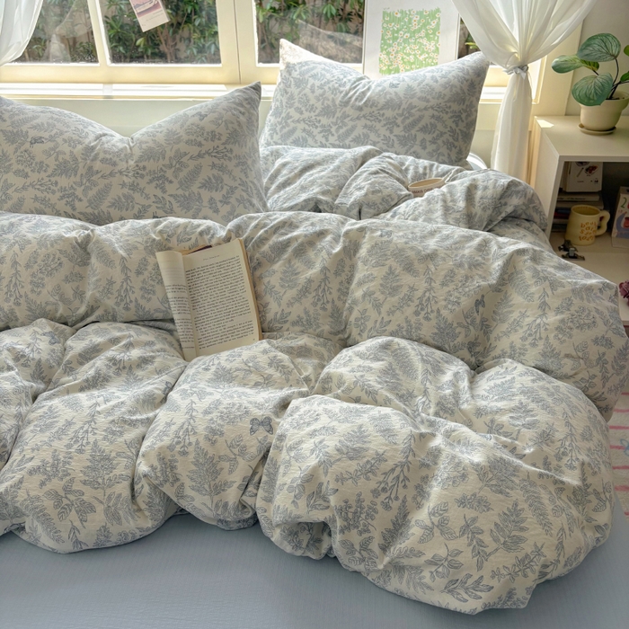 91家纺网 家纺一手货源 找家纺 耀达家居 2025新款木棉A类有氧双层纱四件套小清新碎花床单宿舍三件套 清欢