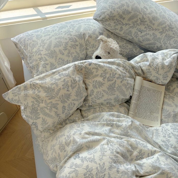 91家纺网 家纺一手货源 找家纺 耀达家居 2025新款木棉A类有氧双层纱四件套小清新碎花床单宿舍三件套 清欢