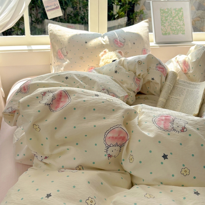 91家纺网 家纺一手货源 找家纺 耀达家居 2025新款木棉A类有氧双层纱四件套小清新碎花床单宿舍三件套 甜糕