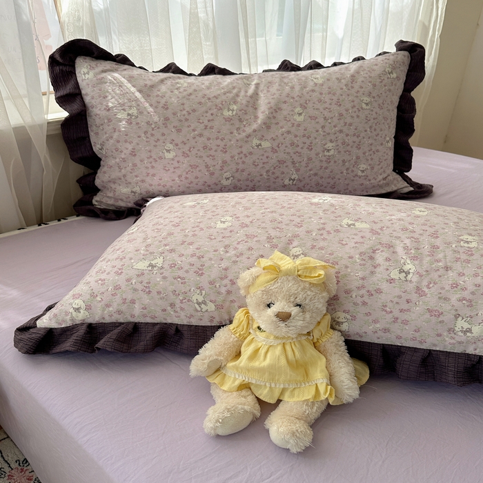 91家纺网 家纺一手货源 找家纺 顾里家纺 2025新款韩系花边皱皱纱四件套 紫樱兔