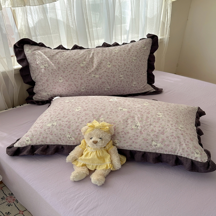 91家纺网 家纺一手货源 找家纺 顾里家纺 2025新款韩系花边皱皱纱四件套 紫樱兔