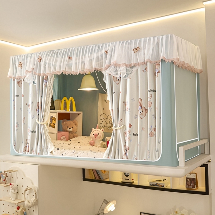 91家纺网 家纺一手货源 找家纺 （总）世婕 2025新款防蚊帐纱植绒遮光帘二合一双层学生蚊帐系列-提花款