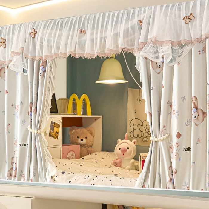 91家纺网 家纺一手货源 找家纺 （总）世婕 2025新款防蚊帐纱植绒遮光帘二合一双层学生蚊帐系列-提花款