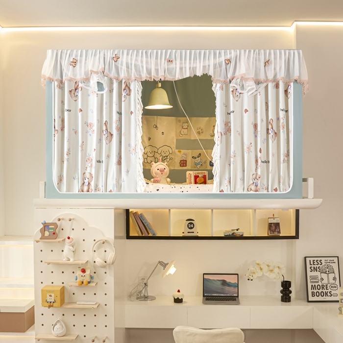 91家纺网 家纺一手货源 找家纺 （总）世婕 2025新款防蚊帐纱植绒遮光帘二合一双层学生蚊帐系列-提花款