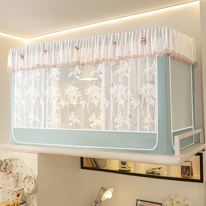 91家纺网 家纺一手货源 找家纺 （总）世婕 2025新款防蚊帐纱植绒遮光帘二合一双层学生蚊帐系列-提花款