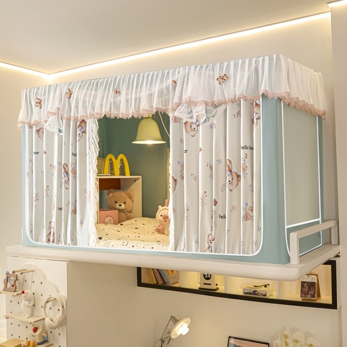 91家纺网 家纺一手货源 找家纺 （总）世婕 2025新款防蚊帐纱植绒遮光帘二合一双层学生蚊帐系列-提花款