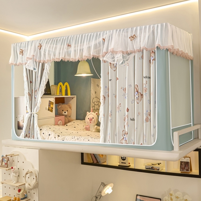 91家纺网 家纺一手货源 找家纺 （总）世婕 2025新款防蚊帐纱植绒遮光帘二合一双层学生蚊帐系列-提花款