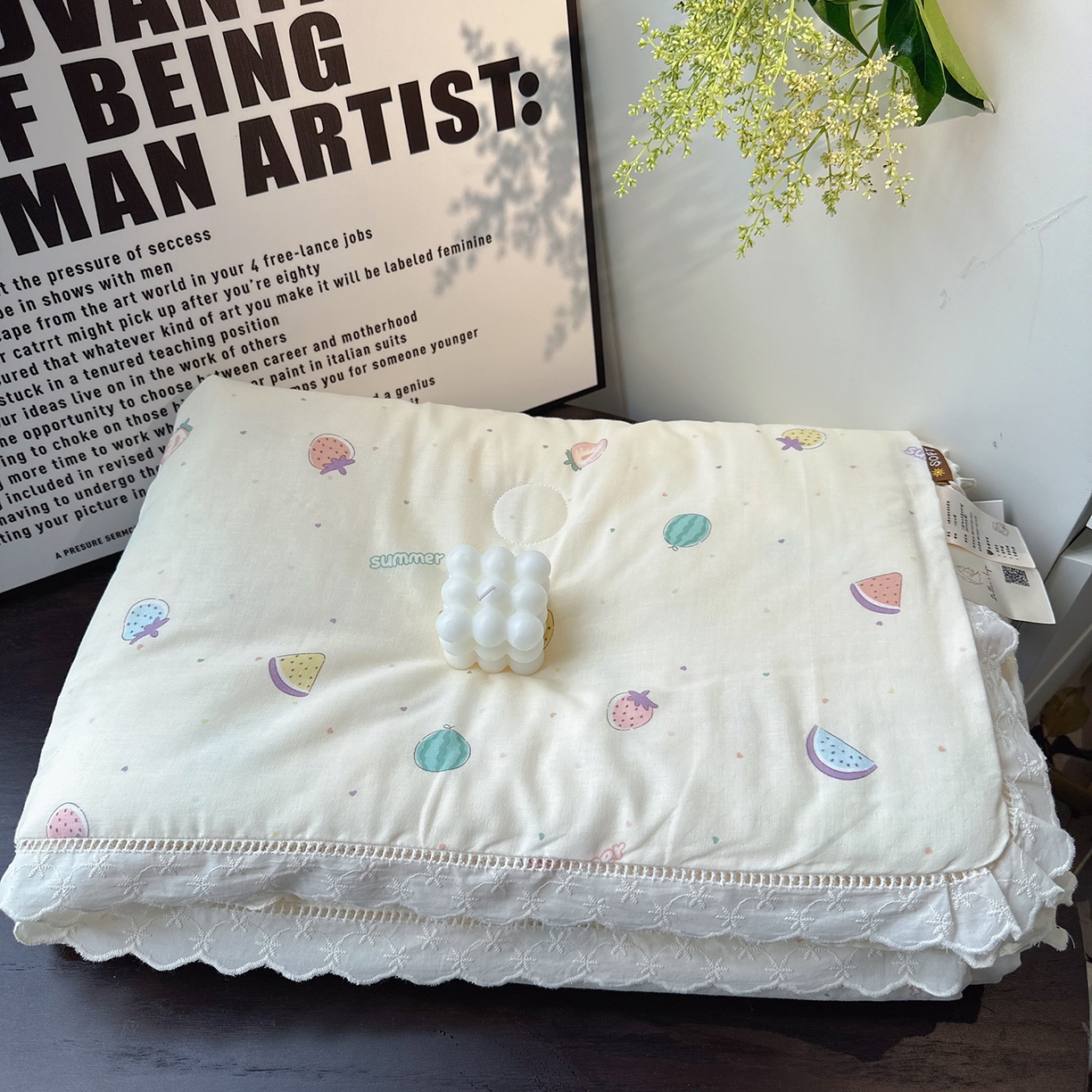 麦伦家居 2025新款全棉双层纱镂空花边夏被夏凉被空调被-系列二草莓西瓜