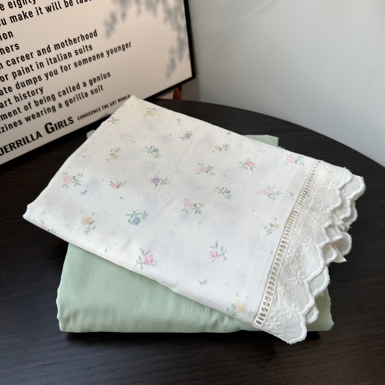 91家纺网 家纺一手货源 找家纺 麦伦家居 2025新款全棉双层纱镂空花边夏被夏凉被空调被-系列二初夏绿