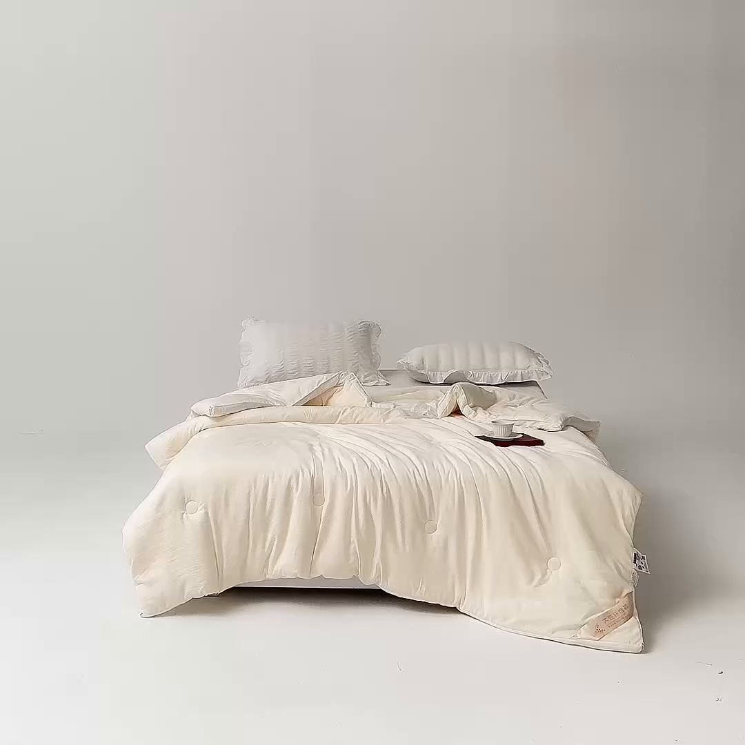 91家纺网 家纺一手货源 找家纺 森林人 2025新款A类水洗棉立体大豆纤维被夏被春秋被冬被被子被芯 立体-珍珠白