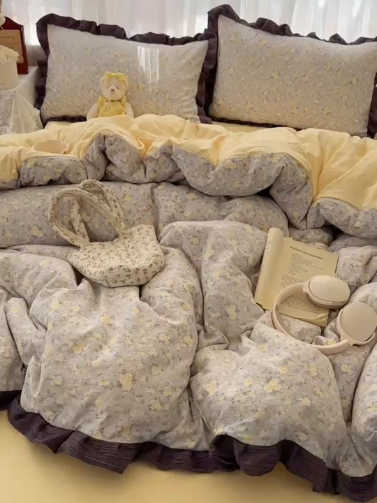 91家纺网 家纺一手货源 找家纺 顾里家纺 2025新款韩系花边皱皱纱四件套 末夏