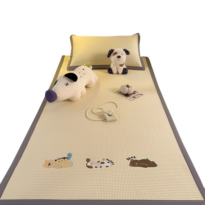 91家纺网 家纺一手货源 找家纺 （总）眠多宝 2025新款凉豆豆凉感冰丝席-华夫格绣花