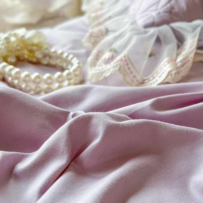 91家纺网 家纺一手货源 找家纺 网红馆 2025新款蕾丝花边全棉床裙四件套晨暮花间系列 浅紫