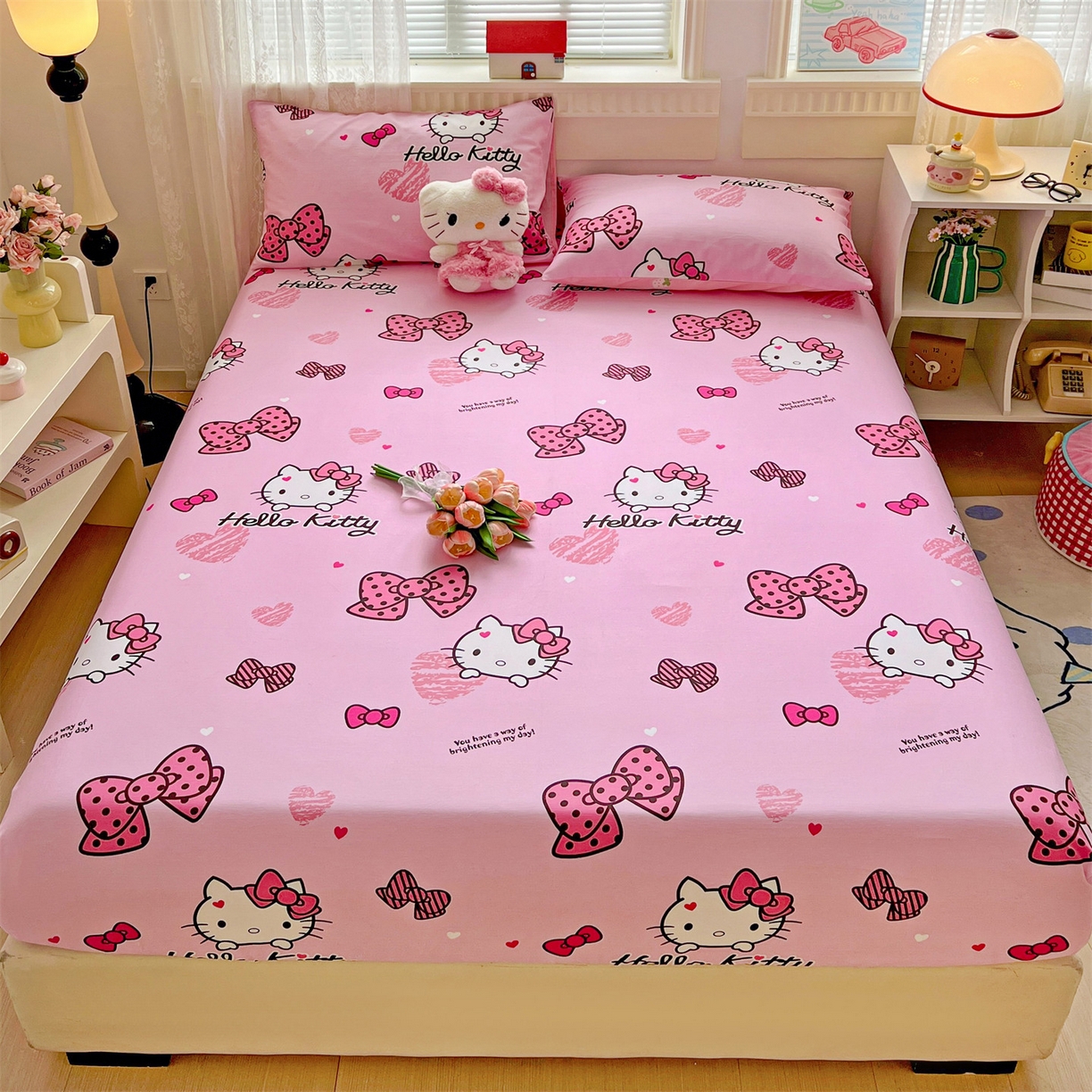 91家纺网 家纺一手货源 找家纺 名兮家居 2025新款全棉纯棉13372经典奥特曼-三丽鸥成人床床笠单件单床笠【含防伪标】 蝴蝶结kt