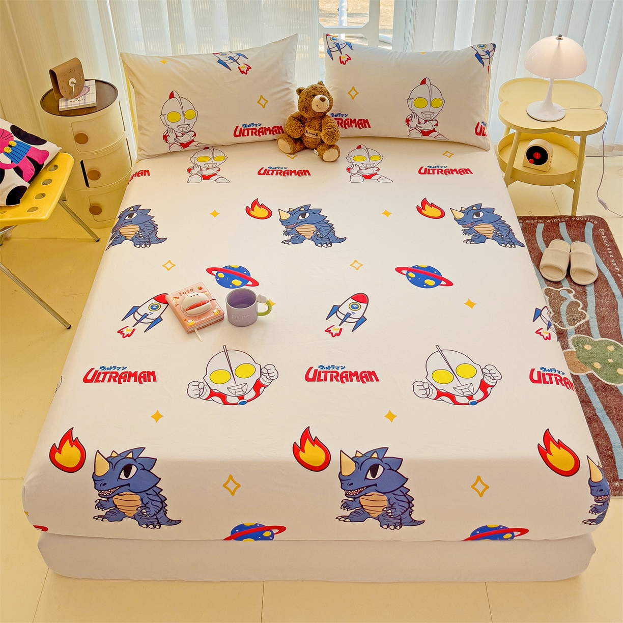 91家纺网 家纺一手货源 找家纺 名兮家居 2025新款全棉纯棉13372经典奥特曼-三丽鸥成人床床笠单件单床笠【含防伪标】 咸蛋超人