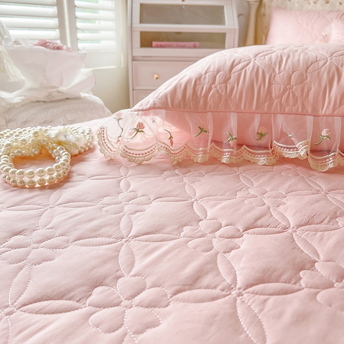 91家纺网 家纺一手货源 找家纺 网红馆 2025新款蕾丝花边全棉床裙晨暮花间系列 粉色